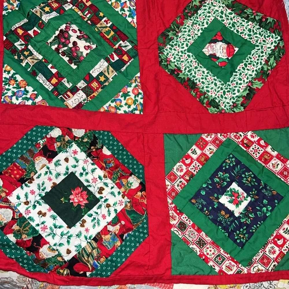 Handmade Christmas quilt unfinished 42” x 42”